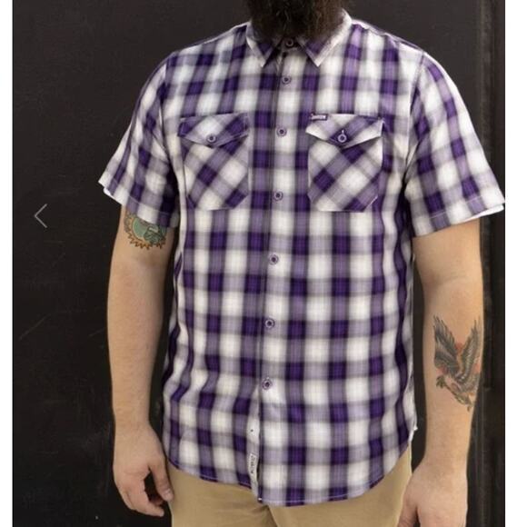 Dixxon 65 Roses Purple Plaid Short Sleeve Button Down Shirt Men's 3X - Picture 1 of 9